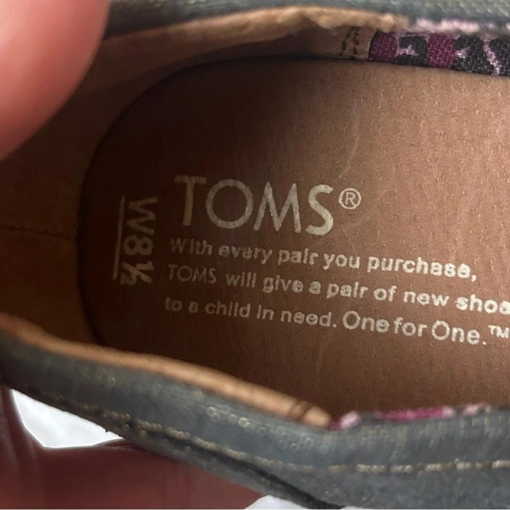 Toms Womens Shiny Denim Wedge Peep Toe Espadrille Sandals Cork Heel Size 8.5